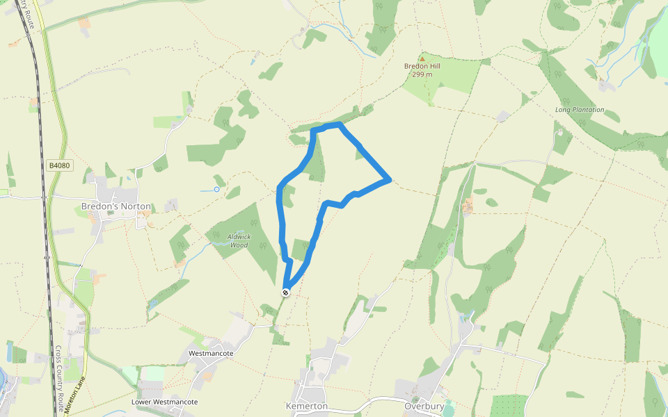 Warren Wood walking route map in Westmancote