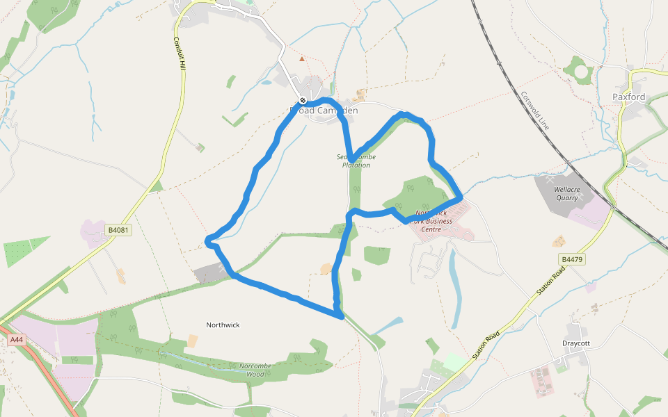 Sedgecombe Platation walking route map in Broad Campden
