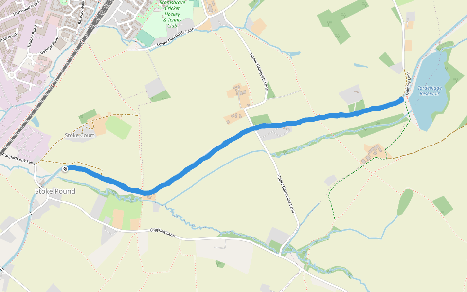 Grimley Lane walking route map in Stoke Pound