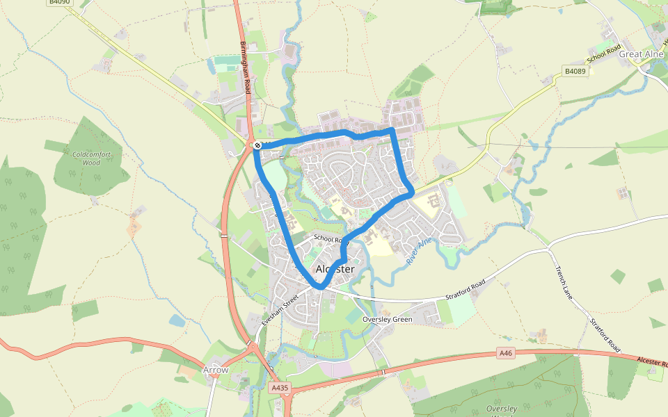 Alcester Grammar School Playing Fields walking route map in Alcester