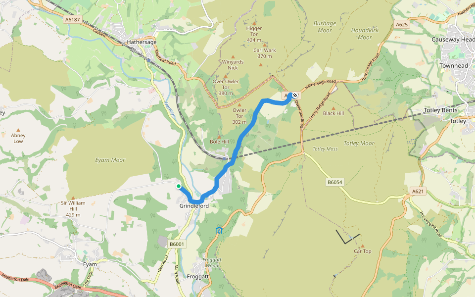 Granby Barn walking route map in Grindleford