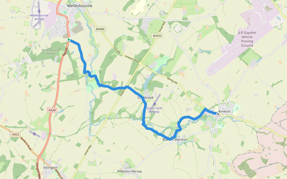 Kineton walking route map in Wellesbourne