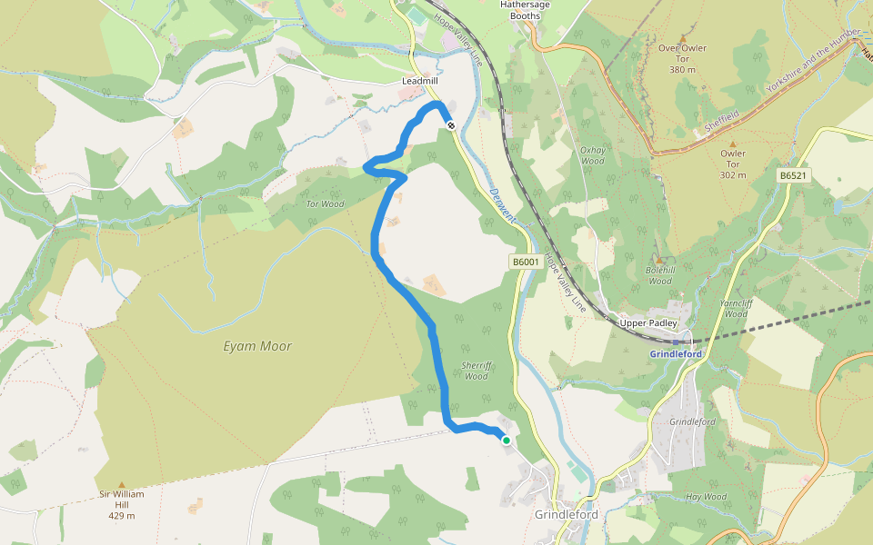 Sherriff Wood walking route map in Grindleford