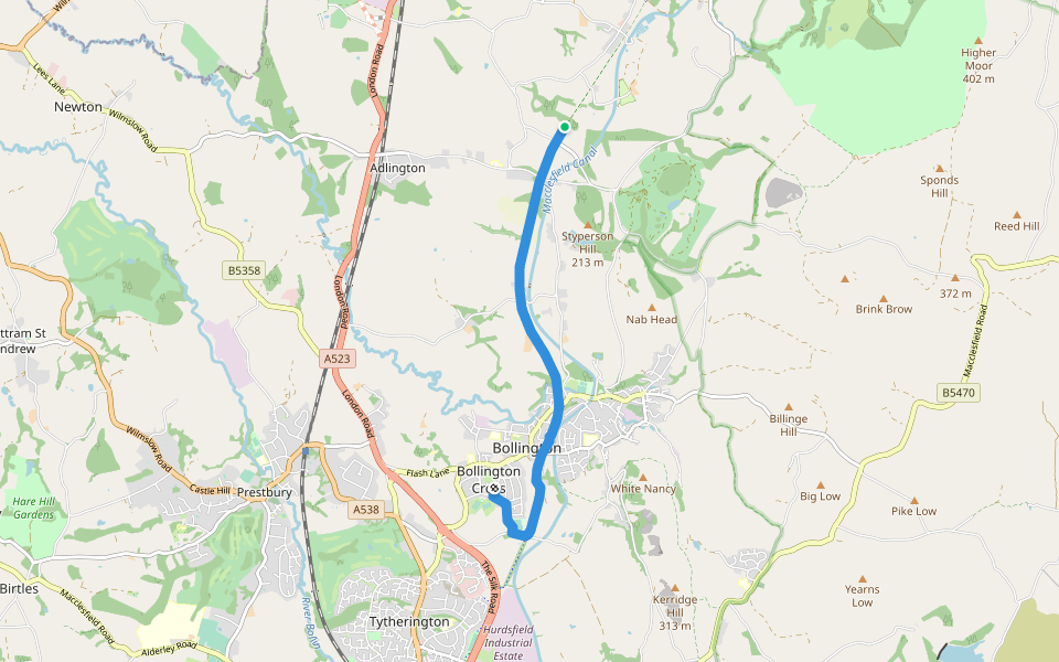 Bollington walking route map in Adlington