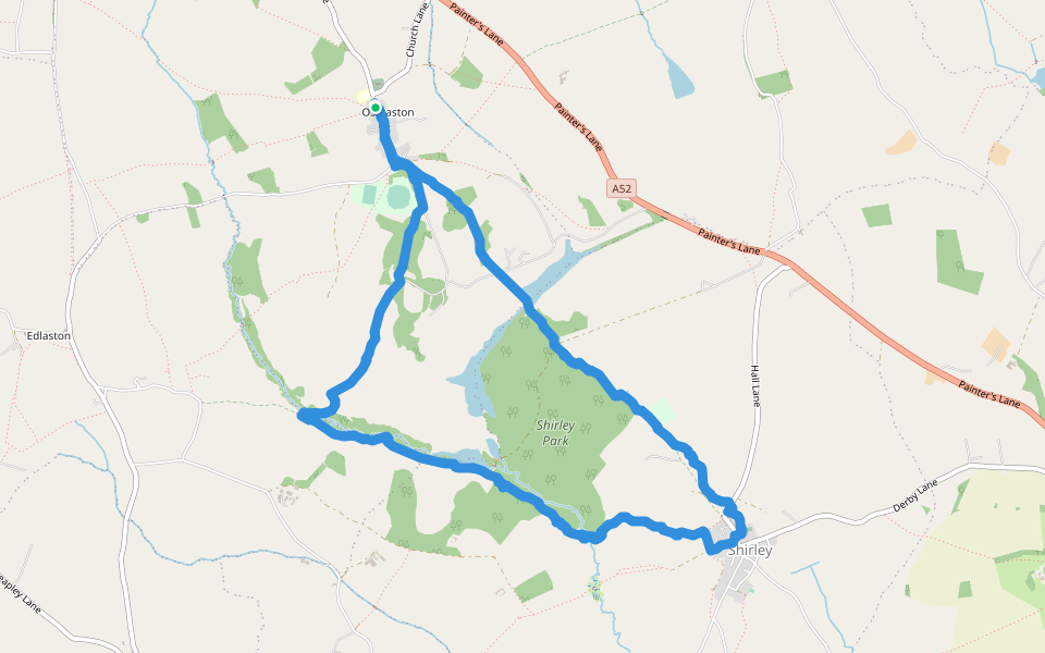 Shirley Brook walking route map in Osmaston