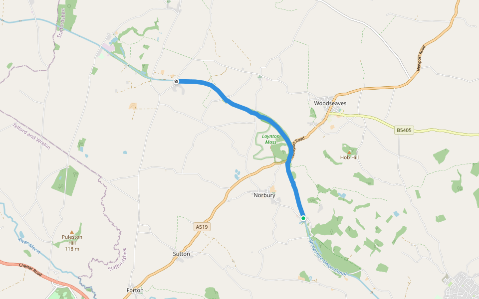 Loynton Moss walking route map in Norbury Junction