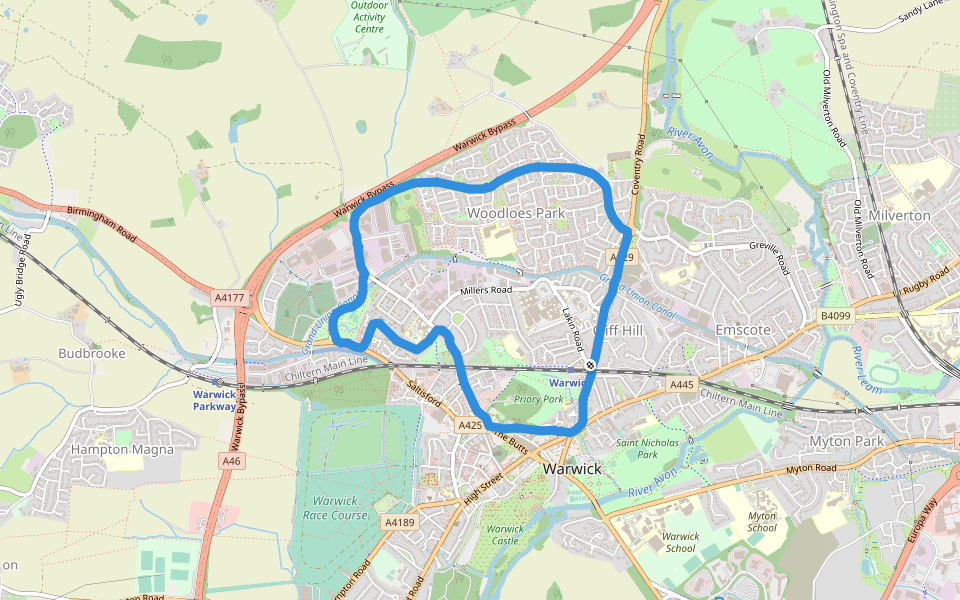 Saltisford Common walking route map in Warwick