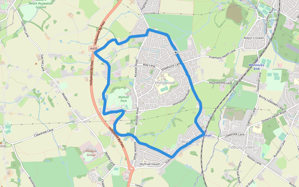 Shawbrook Spinney walking route map in Hollywood