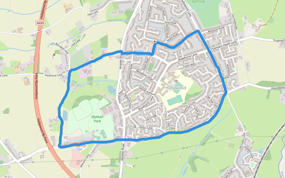 Wythall Park walking route map in Hollywood