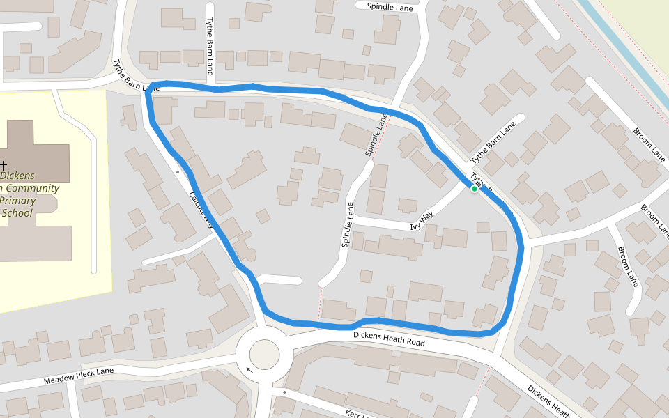 Dickens Heath Community Primary School walking route map in Shirley