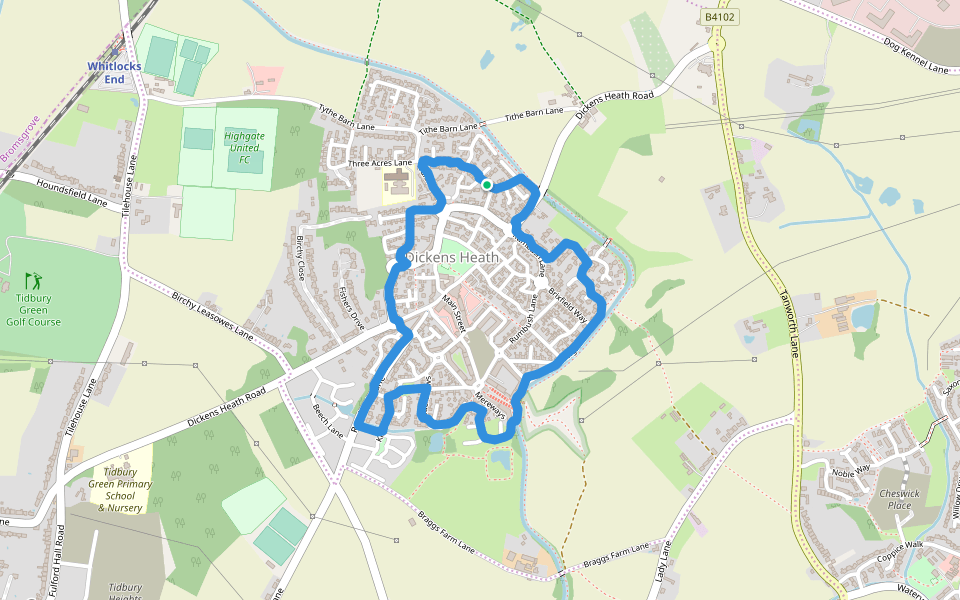 Dickens Heath Local Nature Reserve walking route map in Shirley