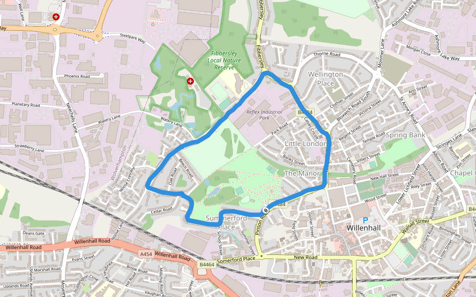 Fibbersley Local Nature Reserve walking route map in Willenhall