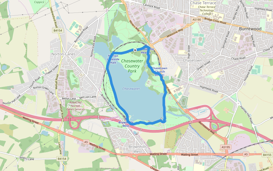Chasewater Country Park walking route map in Burntwood