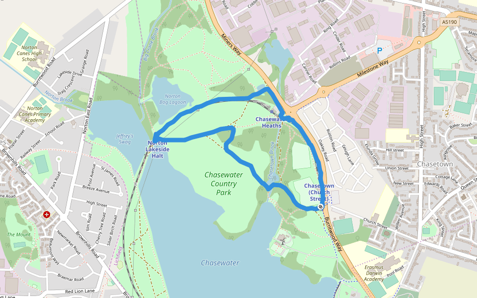 Chasewater Country Park walking route map in Burntwood