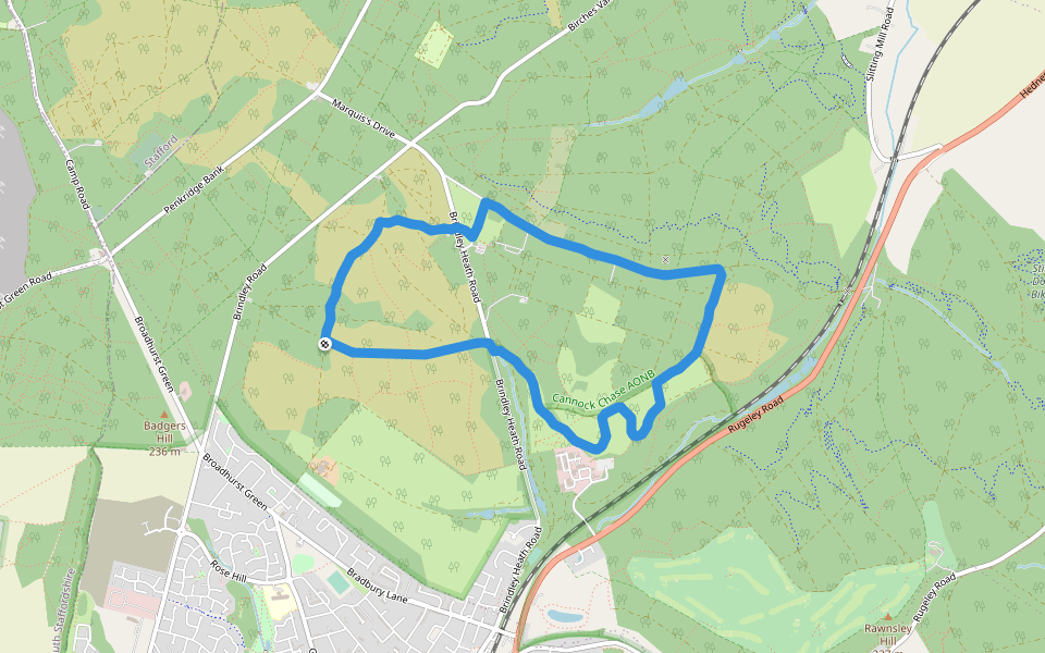 Cannock Chase walking route map in Hednesford