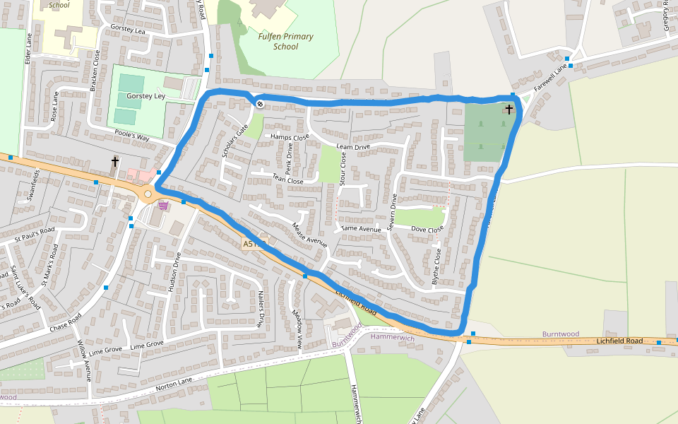 Prince's Park walking route map in Burntwood