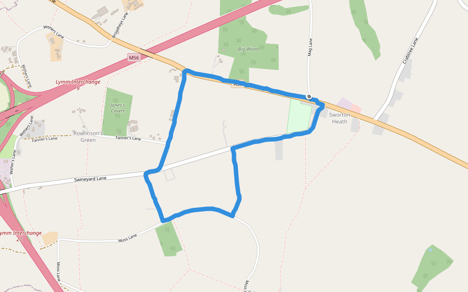 Big Wood walking route map in High Legh