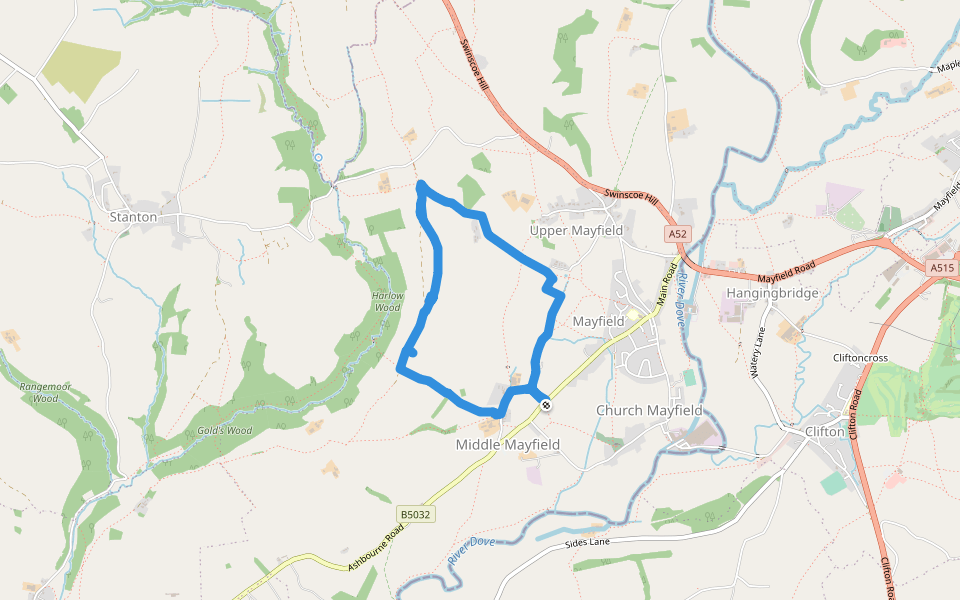 Stanton Wood walking route map in Middle Mayfield