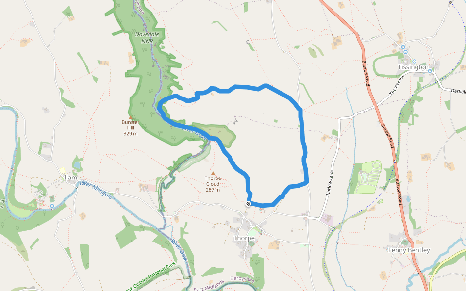 Peak District National Park walking route map in Thorpe