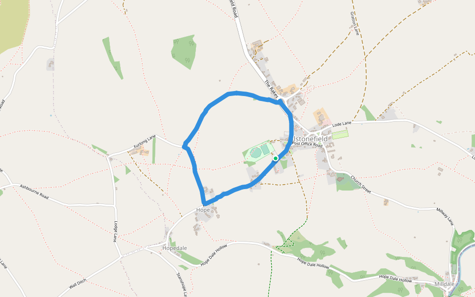 Peak District National Park walking route map in Hopedale