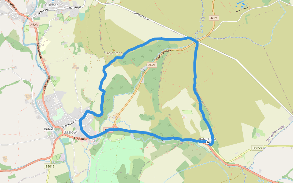 Nelsons Monument walking route map in Baslow