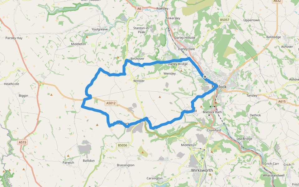 Oker View walking route map in Matlock