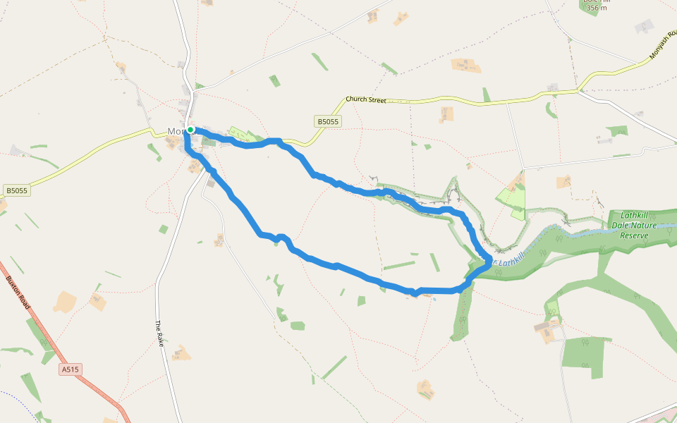 Lathkill Dale Campsite walking route map in Monyash