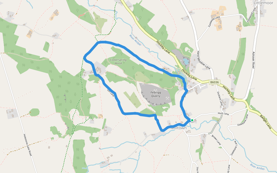 Cockerspring Wood walking route map in Milltown