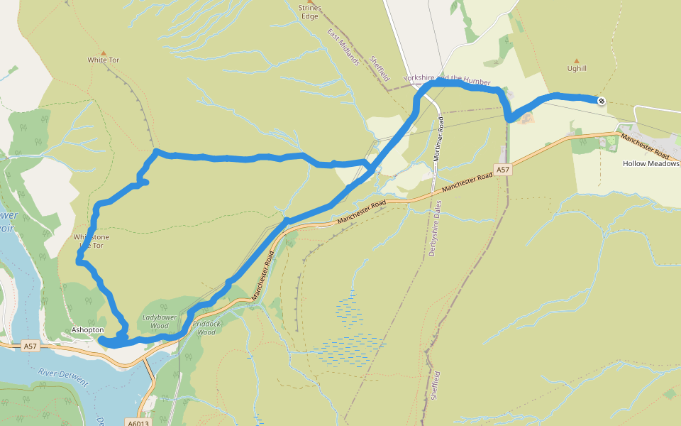 Ughill walking route map in Hollow Meadows