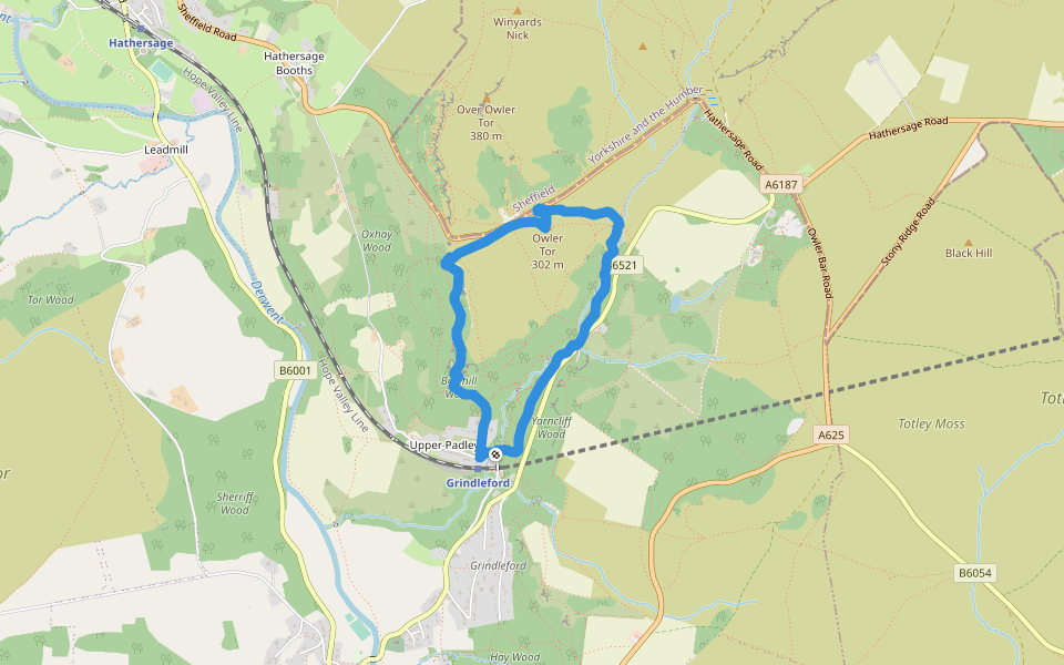 Bole Hill walking route map in Upper Padley