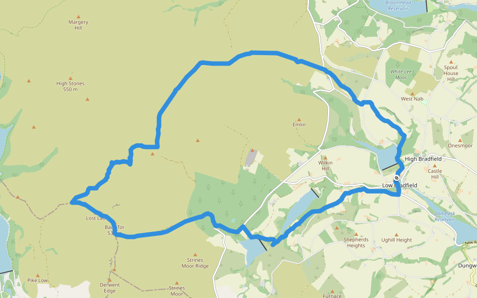 Wilkin Hill walking route map in Low Bradfield