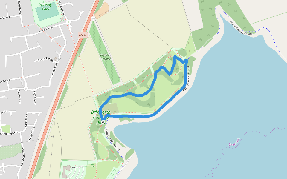 Brixworth Country Park walking route map in Brixworth