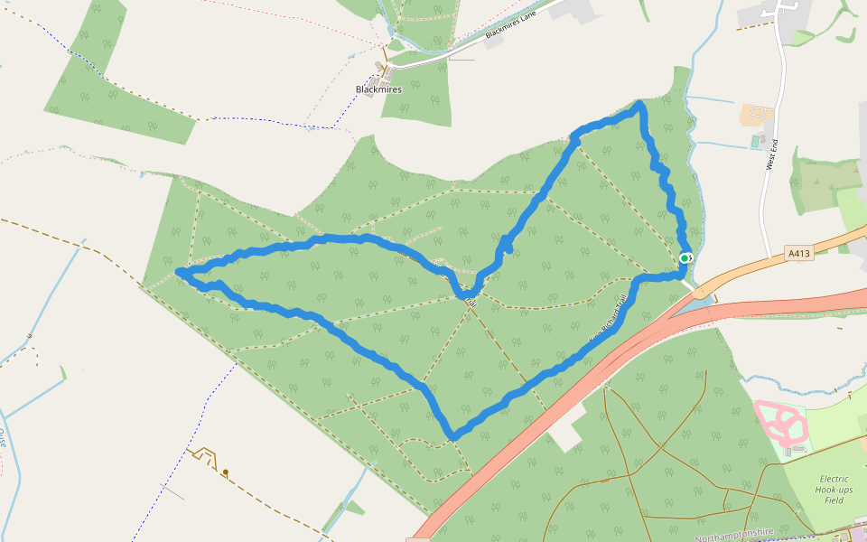 Hazelborough Wood walking route map in Silverstone