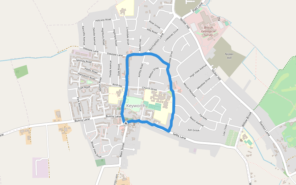Rectory Field walking route map in Keyworth