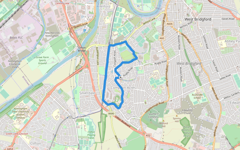 Roko walking route map in West Bridgford