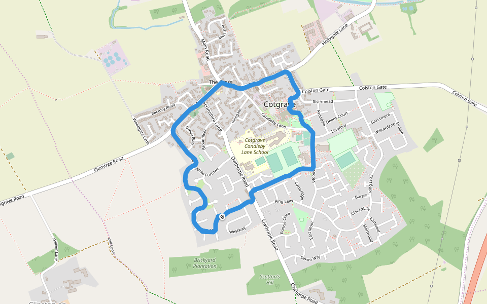 Cotgrave Leisure Centre walking route map in Cotgrave