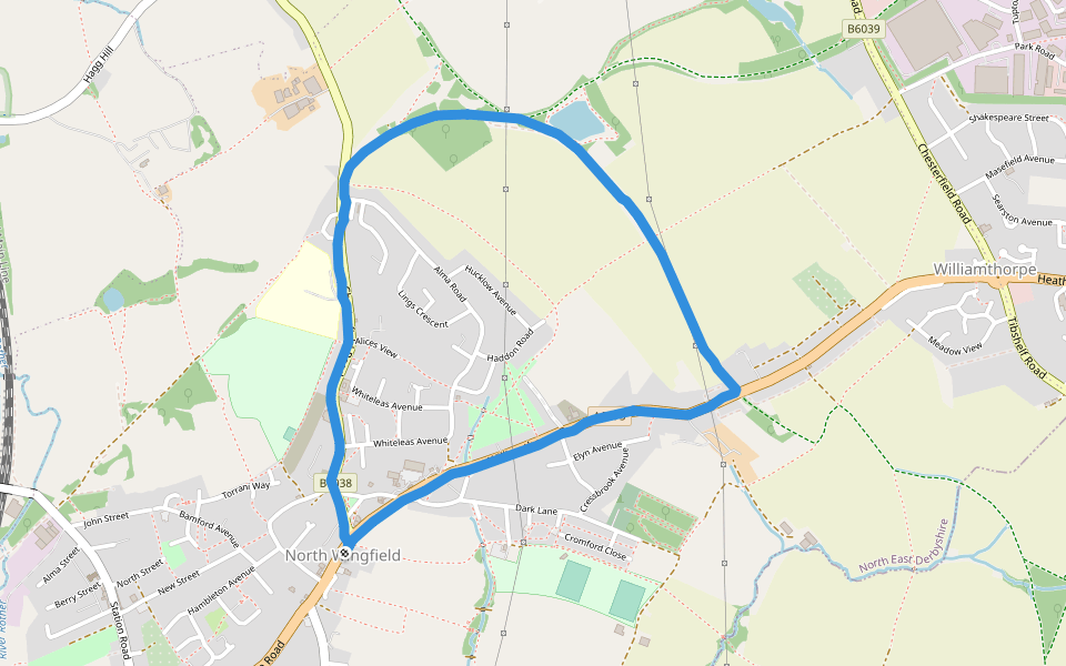 Wolfie Pond walking route map in North Wingfield
