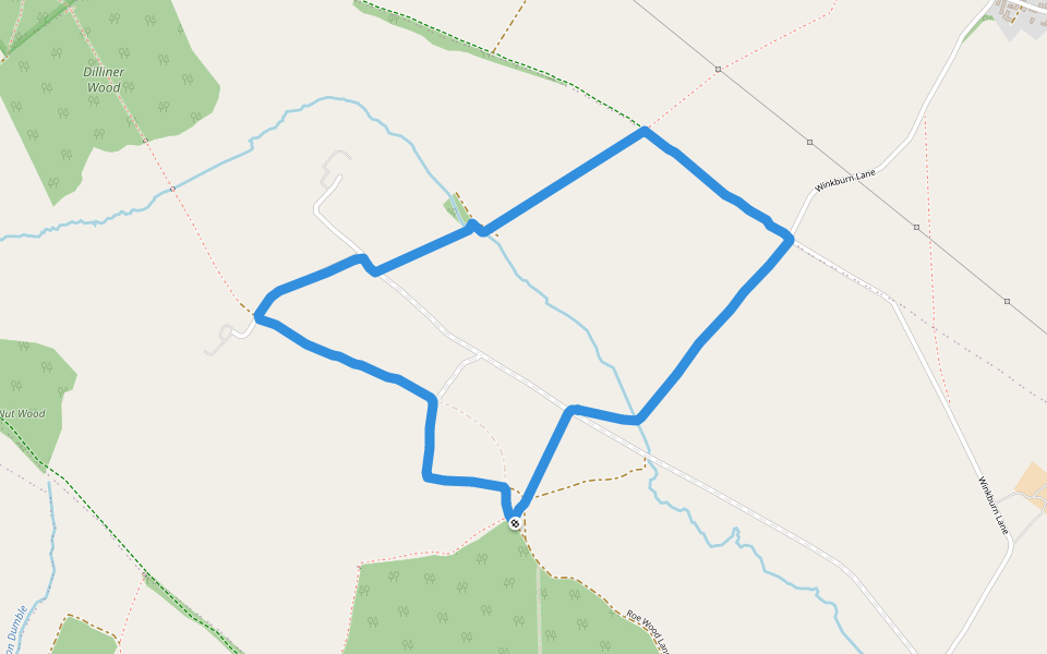 Roe Wood walking route map in Winkburn
