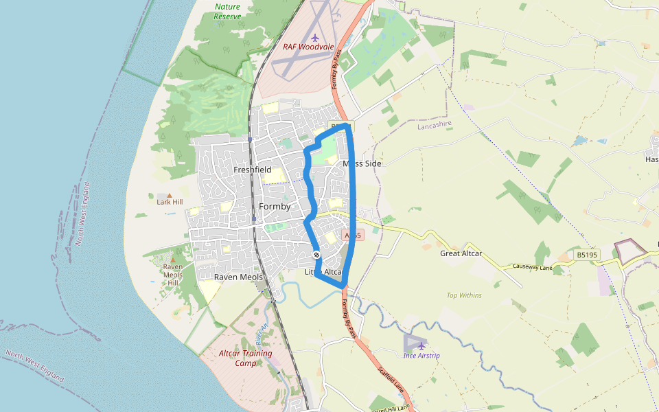 LoveLady's Farm walking route map in Formby