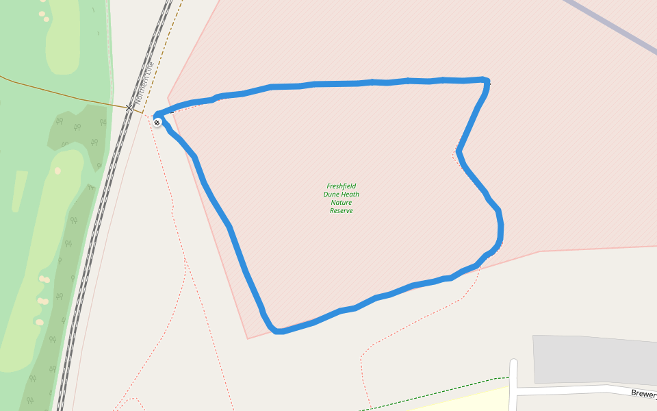 Freshfield Dune Heath Nature Reserve walking route map in Formby