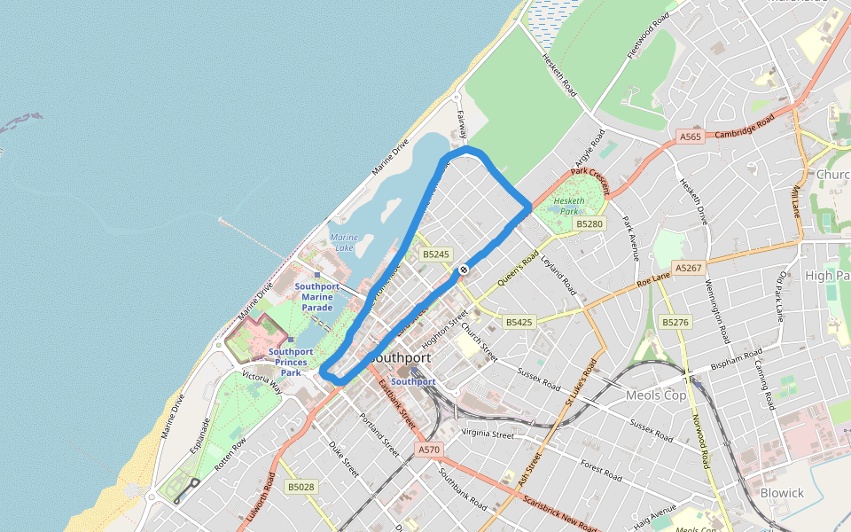 Marine Lake walking route map in Hesketh
