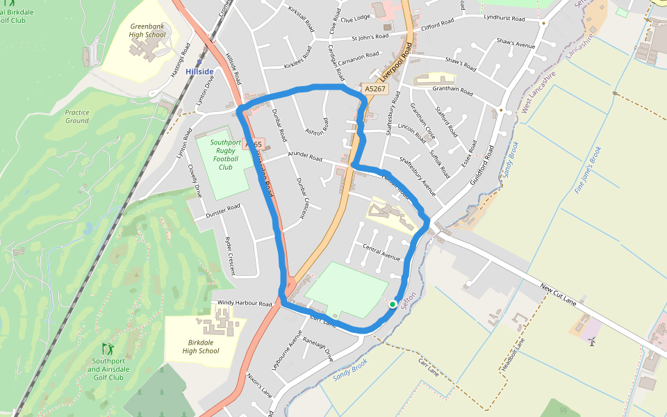 Southport Rugby Football Club walking route map in Southport