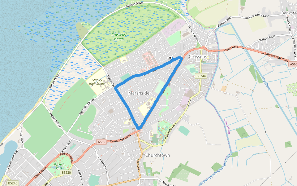 Fleetwood Hesketh Cricket Club walking route map in Southport
