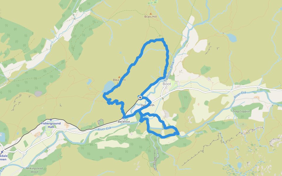 Blea Tarn Hill walking route map in Boot