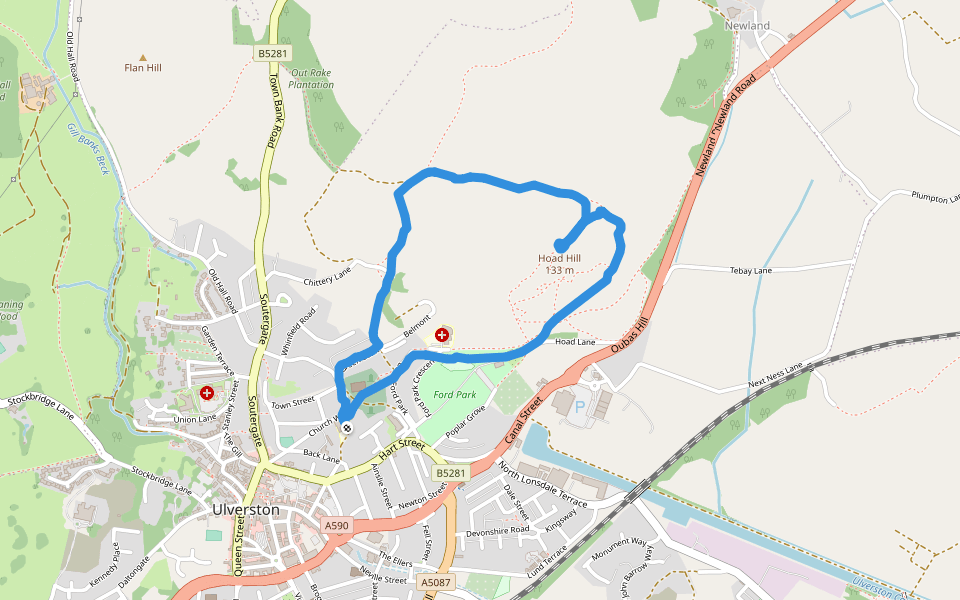 Hoad Hill walking route map in Ulverston