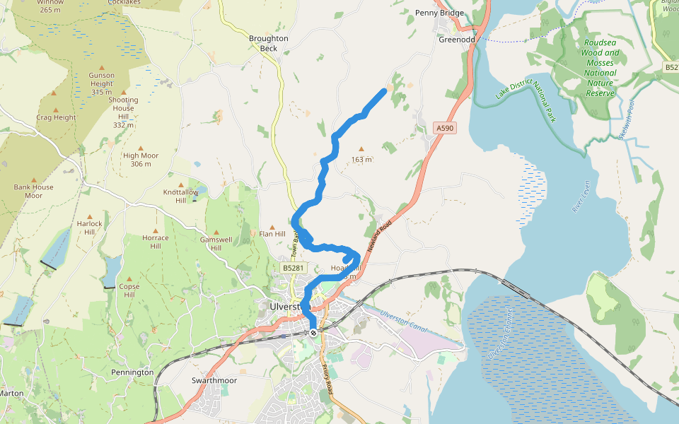Hoad Hill walking route map in Ulverston