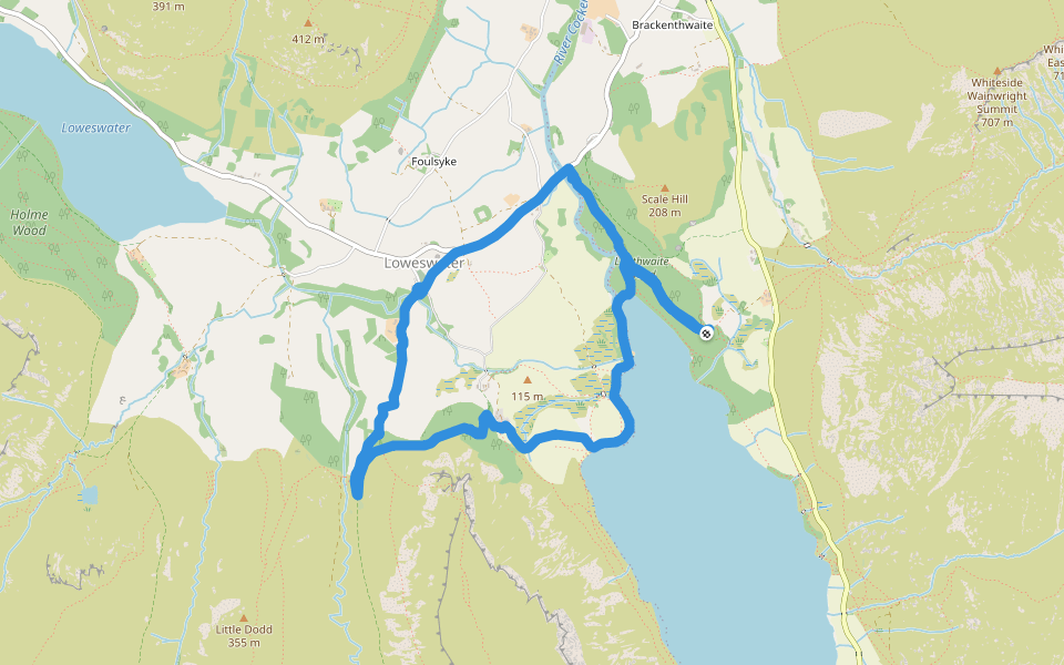 Lanthwaite Wood walking route map in Buttermere