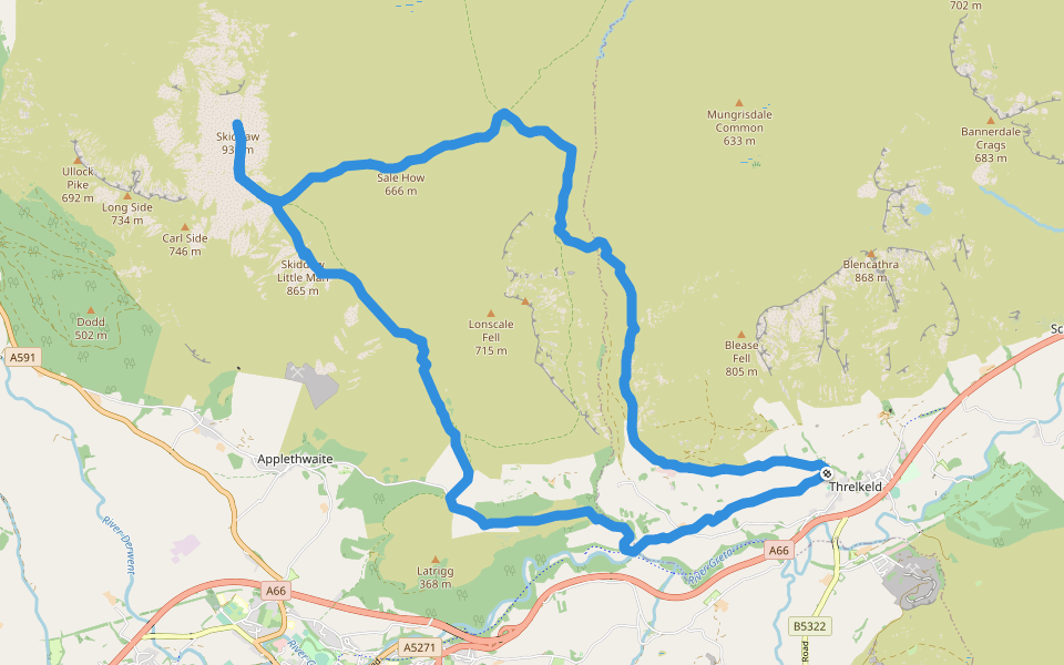 Lonscale Fell walking route map in Threlkeld