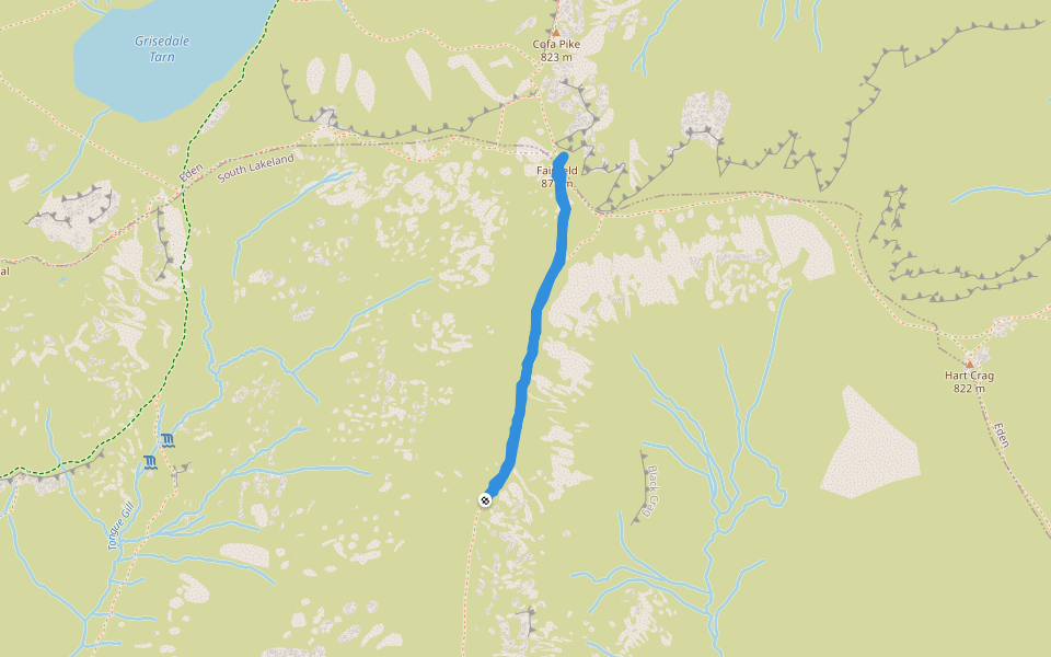 Black Crag walking route map in Grasmere