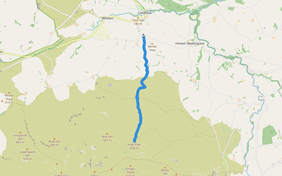 Mickle How walking route map in Caldbeck